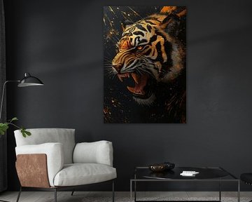 Roaring Tiger Portrait with Golden Accents by mlaelaty 23