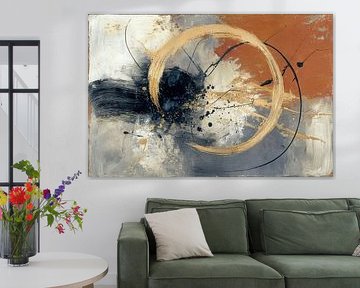 Abstrakte Malerei - Orange Schwarz Gold Dynamisch und Modern von Joriali Abstrakte Kunst