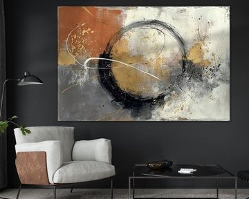 Abstrakte Malerei - Orange Gold Grau Elegant und kraftvoll von Joriali Abstrakte Kunst