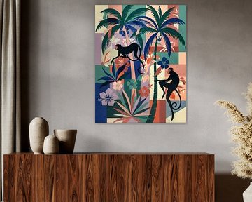 Harmonie tropicale : Des singes au paradis rétro