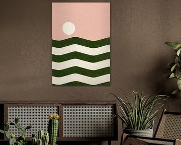 Minimalistisches Wellen Design Pink Grün Weiß von Niklas Maximilian