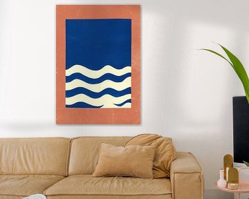 Minimalistisches Wellen Design Blau Creme von Niklas Maximilian