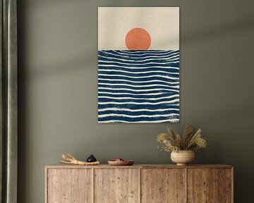 Design minimaliste soleil mer bleu orange