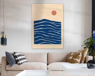Minimalistisches Wellen Design Beige Blau Braun von Niklas Maximilian