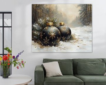 Décoration de Noël | Décoration de neige dorée sur Caprices d'Art