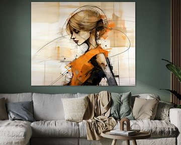 Träumende Frau mit Orange von ARTEO Gemälde