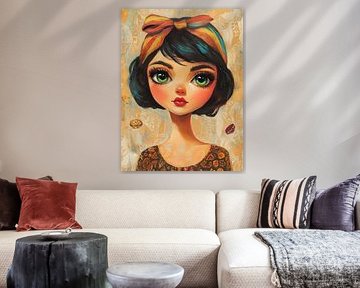 Große Augen | Fröhliches Mädchen mit Stirnband von Blickfänger Gemälde