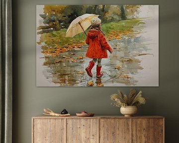 Girl with Umbrella in Autumn - Dreamy painting