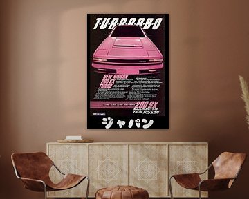Affiche publicitaire vintage Nissan 200sx rose