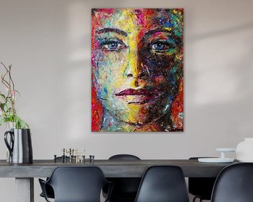 Modern painterly portrait with bright primary colours by Anja Namink - Paintings