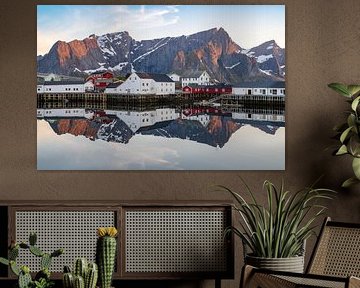 Midnight sun on the Lofoten Islands in Norway