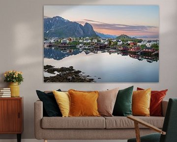 Midnight sun on the Lofoten Islands in Norway