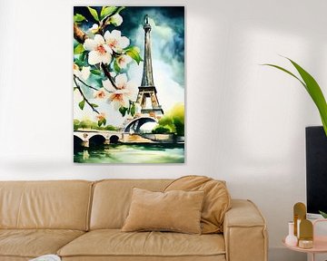 Tour Eiffel avec fleurs - Aquarelle Paris sur Niklas Maximilian