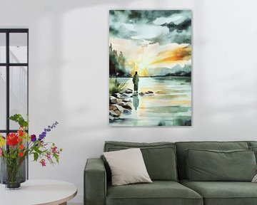 Jesus bei Sonnenuntergang – Aquarell von Niklas Maximilian