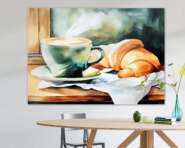 Kaffee und Croissant – Aquarell Szene von Niklas Maximilian