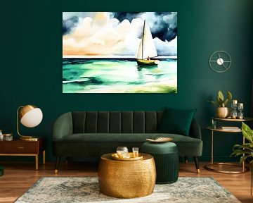 Segelboot auf dem Meer – Aquarell von Niklas Maximilian