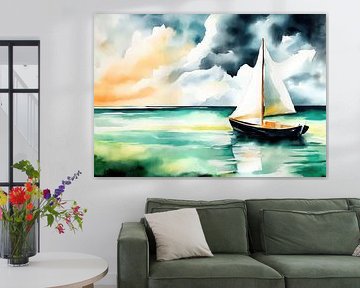 Segelboot unter Wolken – Aquarell von Niklas Maximilian