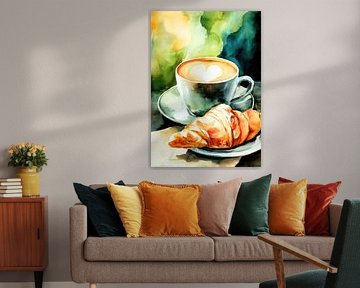 Coffee with croissant - watercolour by Niklas Maximilian