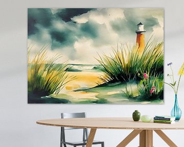 Lighthouse on the coast - watercolour by Niklas Maximilian