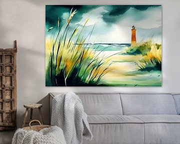 Lighthouse by the sea - watercolour by Niklas Maximilian