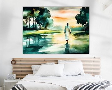 Jezus in de zonsondergang - aquarel van Niklas Maximilian