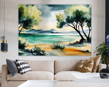 Tranquil coastal landscape - watercolour by Niklas Maximilian