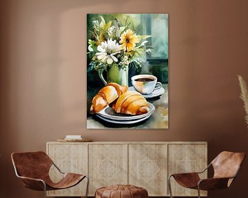 Watercolour: Coffee, croissants & flowers by Niklas Maximilian