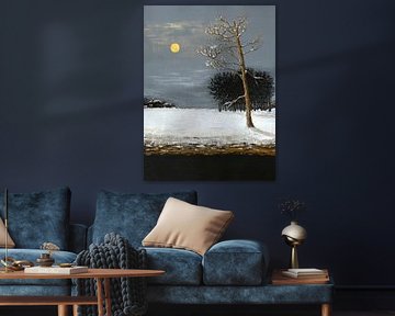 Winterlandschaft mit Mond - verschneite Acrylmalerei von Marina Kozyr