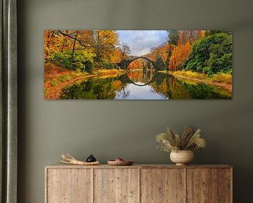 Panorama Rakotzbrücke in autumn, Saxony, Germany