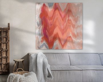Retro abstract 70s in pink, terracotta, white, coral orange by Dina Dankers