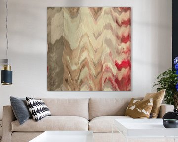 Retro abstract 70s pattern in white, taupe, red, beige I by Dina Dankers