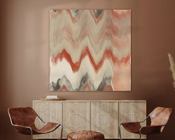 Retro abstract jaren 70 patroon in terracotta, wit, grijs I van Dina Dankers