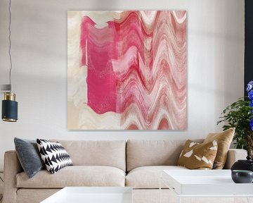 Moderne abstrakte Kunst in Rosa, Weiß und Terrakotta. Retro-Muster von Dina Dankers