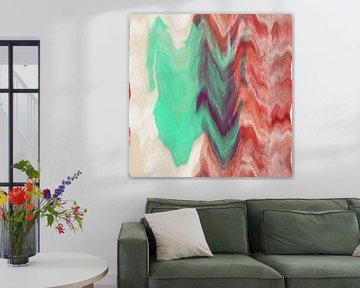 Retro abstracte kunst in jaren 70 stijl in neongroen, terracotta, wit I