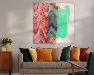 Retro abstract 70s style art in neon green, terracotta, white II by Dina Dankers