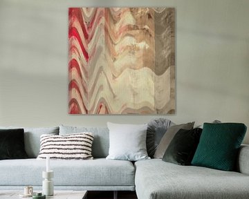 Motif abstrait rétro des années 70 en blanc, taupe, rouge, beige II sur Dina Dankers