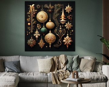 Décoration de Noël vintage et dorée sur fond noir