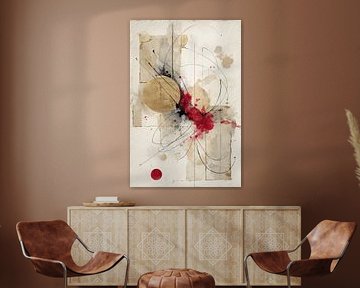 Abstrakte Malerei - Gold Rot Geheimnisvolle Dynamik von Joriali Abstrakte Kunst