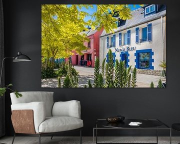 Place d`Ys with colourful houses, Morgat, Brittany