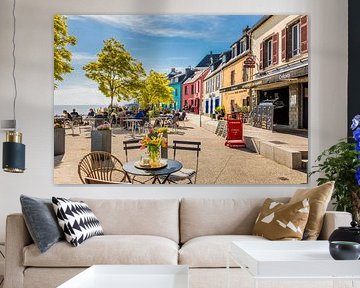 Place d`Ys with colourful houses, Morgat, Brittany