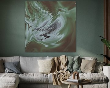 Art abstrait minimaliste contemporain. Reflets d'eau en taupe et vert I sur Art minimaliste abstrait