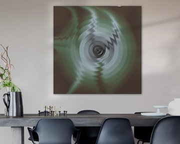 Hedendaagse minimalistische abstracte kunst. Waterreflecties in taupe en groen II van Abstract Minimalist Art