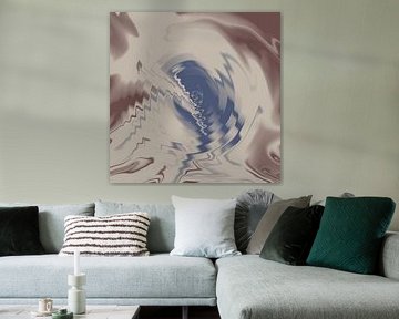 Rimpelingen op water. Eigentijds minimalistisch abstract in warm bruin, wit, blauw II van Abstract Minimalist Art