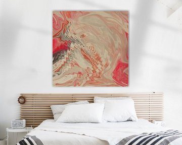 Abstracte waterreflecties in warme kleuren. Terracotta en neonroze I van Abstract Minimalist Art