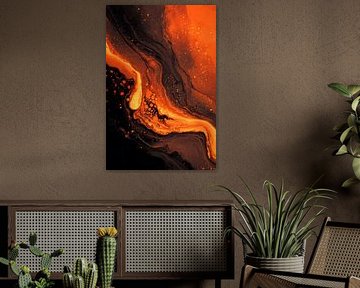 Feuerstrom in der Tiefe Flüssige Energie in Orange und Schwarz von Eva Lee