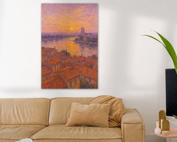 Arles Zonsondergang Sereniteit - Zachte Impressionistische Muurschildering van Travel Shop