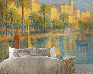 Franse Rivièra zeilboten gloeien - Impressionistisch schilderij aan zee