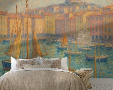 Marseille Vieux-Port Glow - Op Monet geïnspireerde mediterrane havenprent