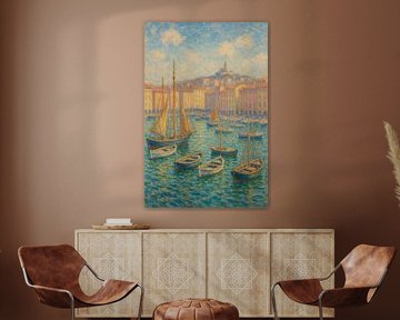 Marseille Vieux-Port Glow - Op Monet geïnspireerde mediterrane havenprent van Travel Shop