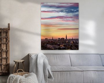 Skyline von Groningen bei Sonnenuntergang von Henk Meijer Photography